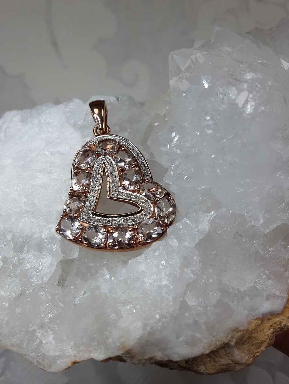 925 rose gold over sterling,  morganite heart pendant.